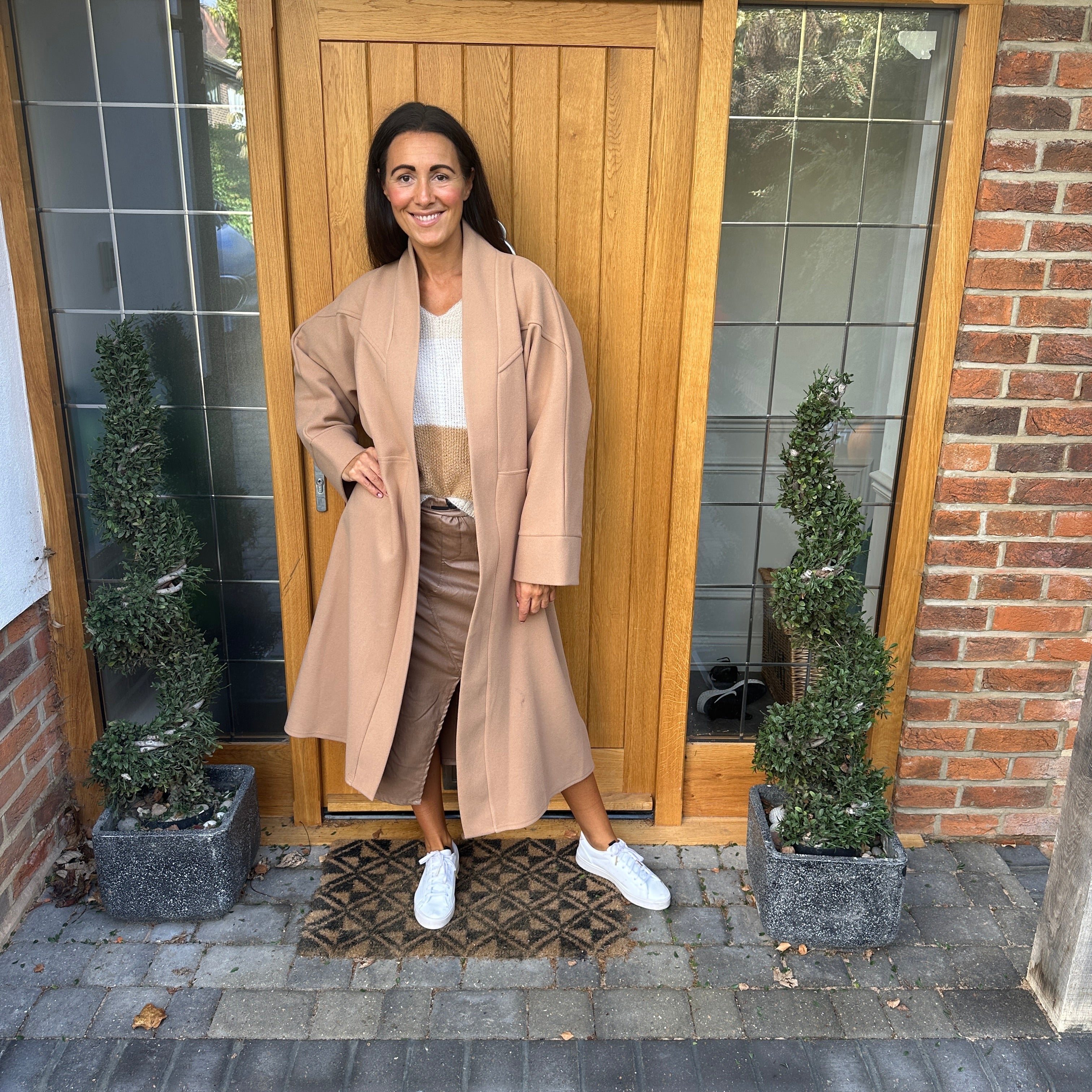 Beige duster coat online