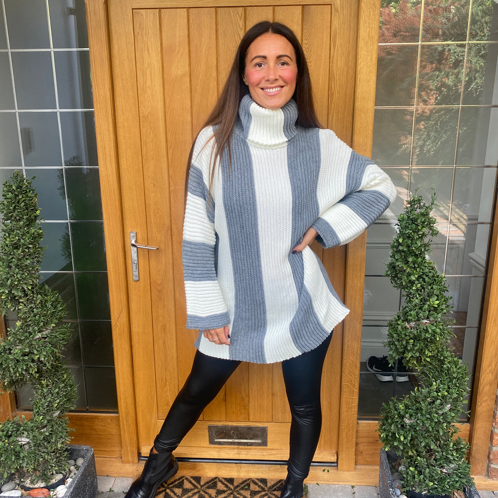 Paula Stripe Roll Neck - Blush Boutique Essex